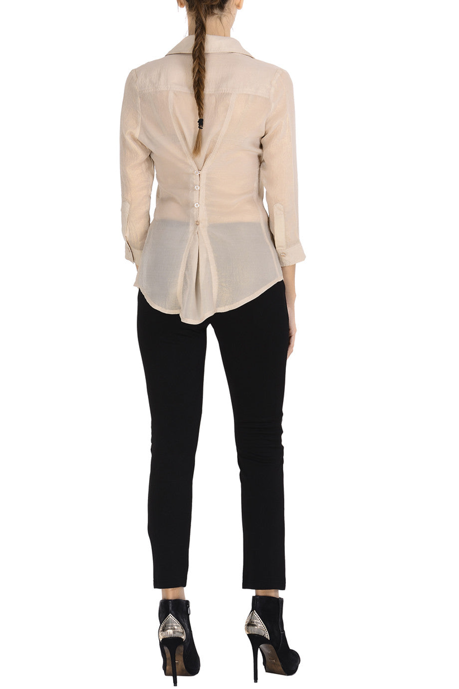 Μπεζ Μεταλλιζέ Μακρύ Πουκάμισο | Γυναικεία Ρούχα