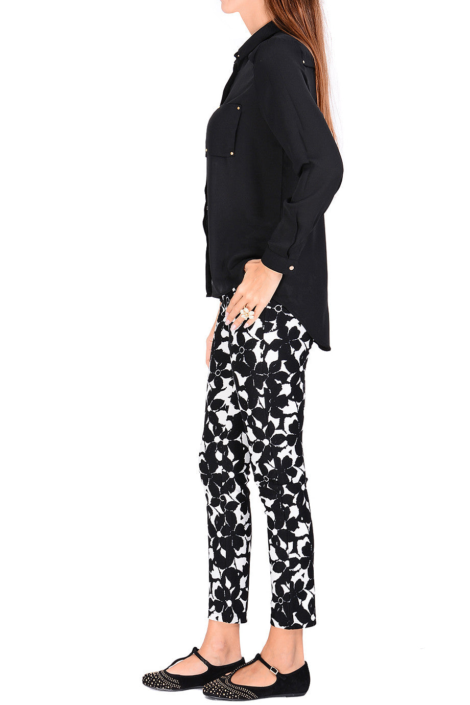 Ασπρόμαυρο Φλοράλ Παντελόνι | Γυναικεία Παντελόνια