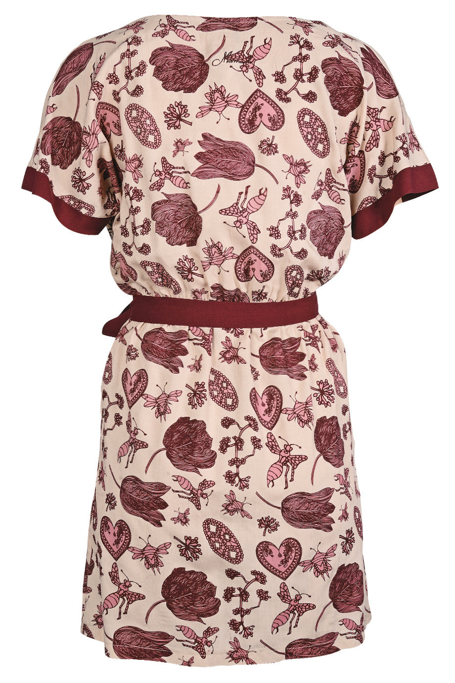 Μπεζ Φόρεμα με Μπορντό Σχέδια | Φορέματα - Mismash
