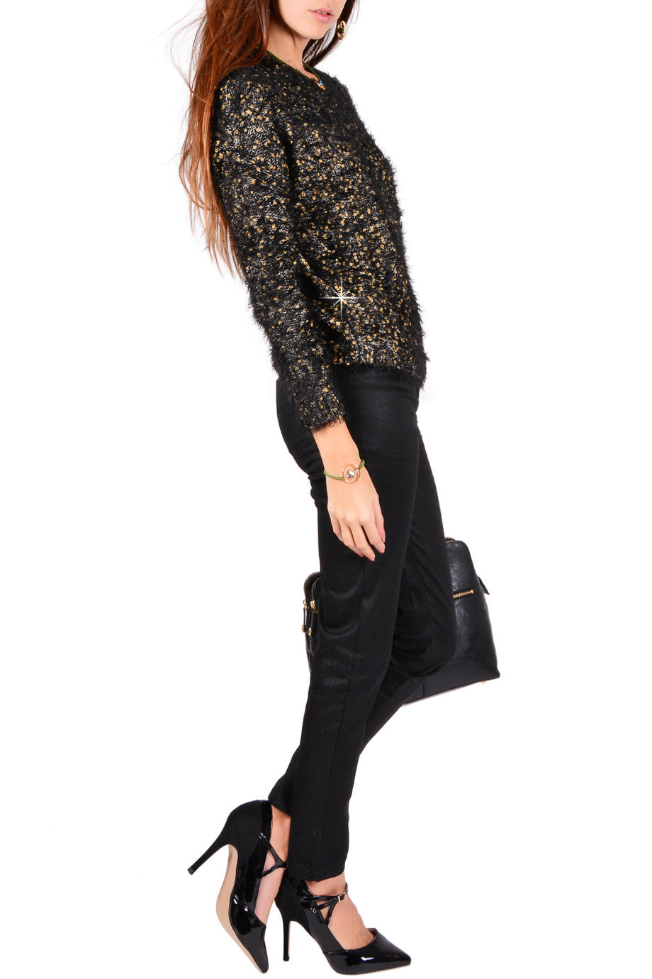 Μαύρη Χρυσαφί Χνουδωτή Μπλούζα | Γυναικεία Ρούχα