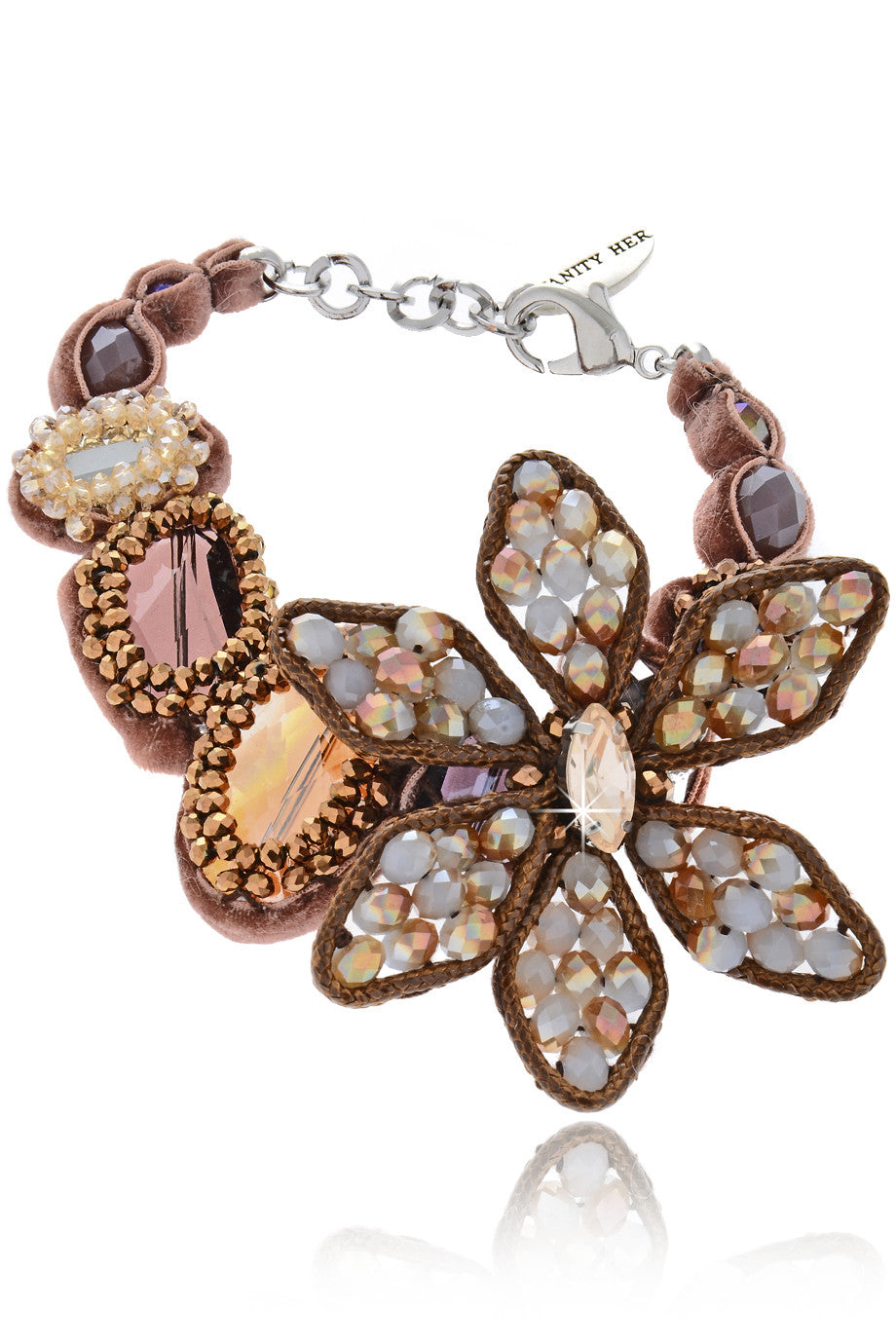 Καφέ Βραχιόλι με Κρύσταλλα και Χάντρες - Vanity Her | Κοσμήματα