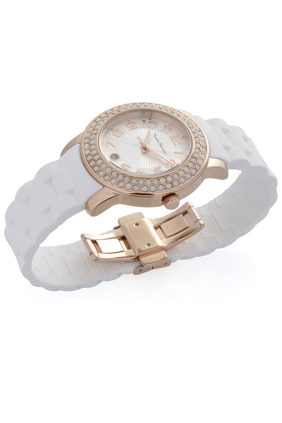 DATE Rose Gold White Crystal Watch