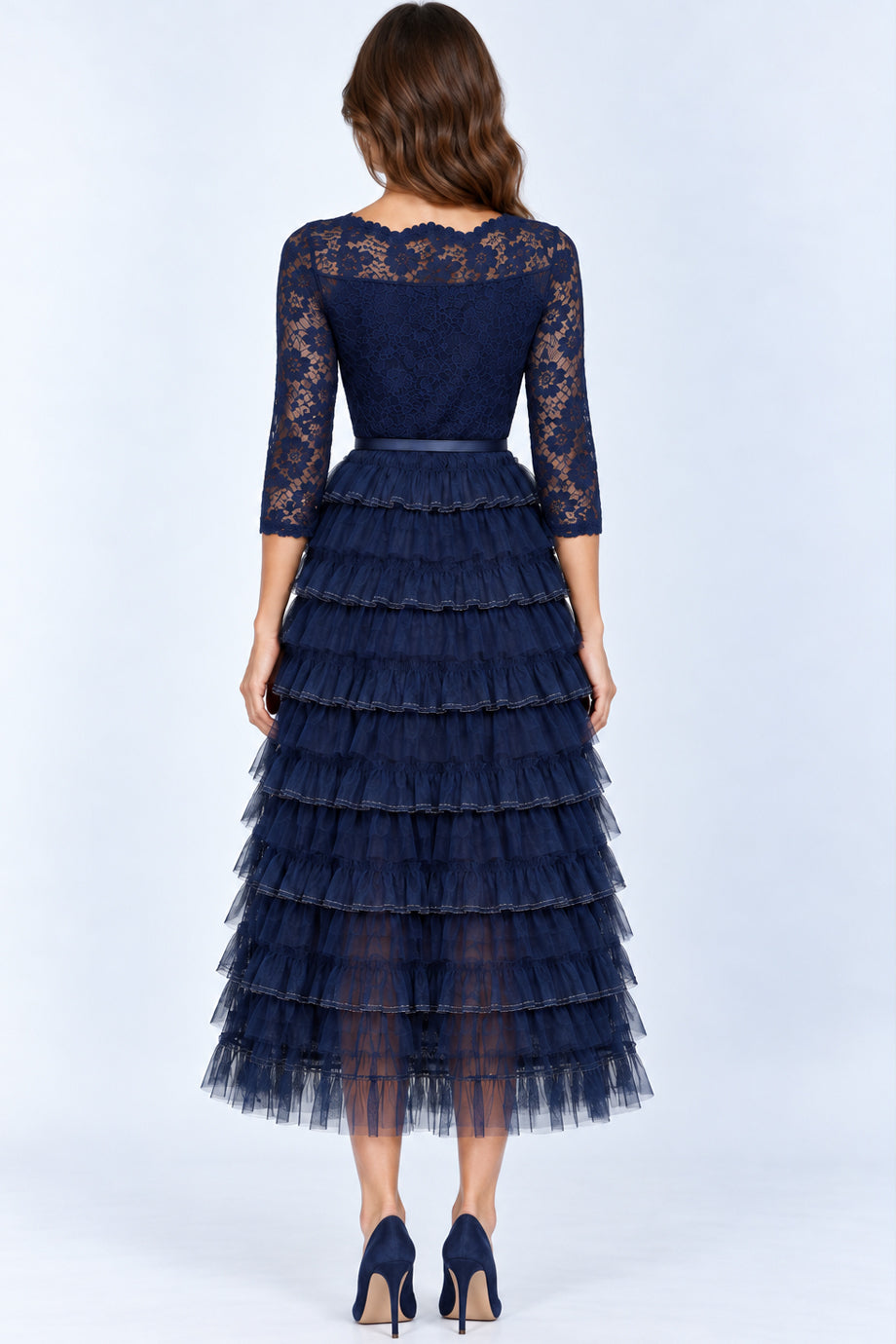 Cavira Midi Dress with Lace and Tulle