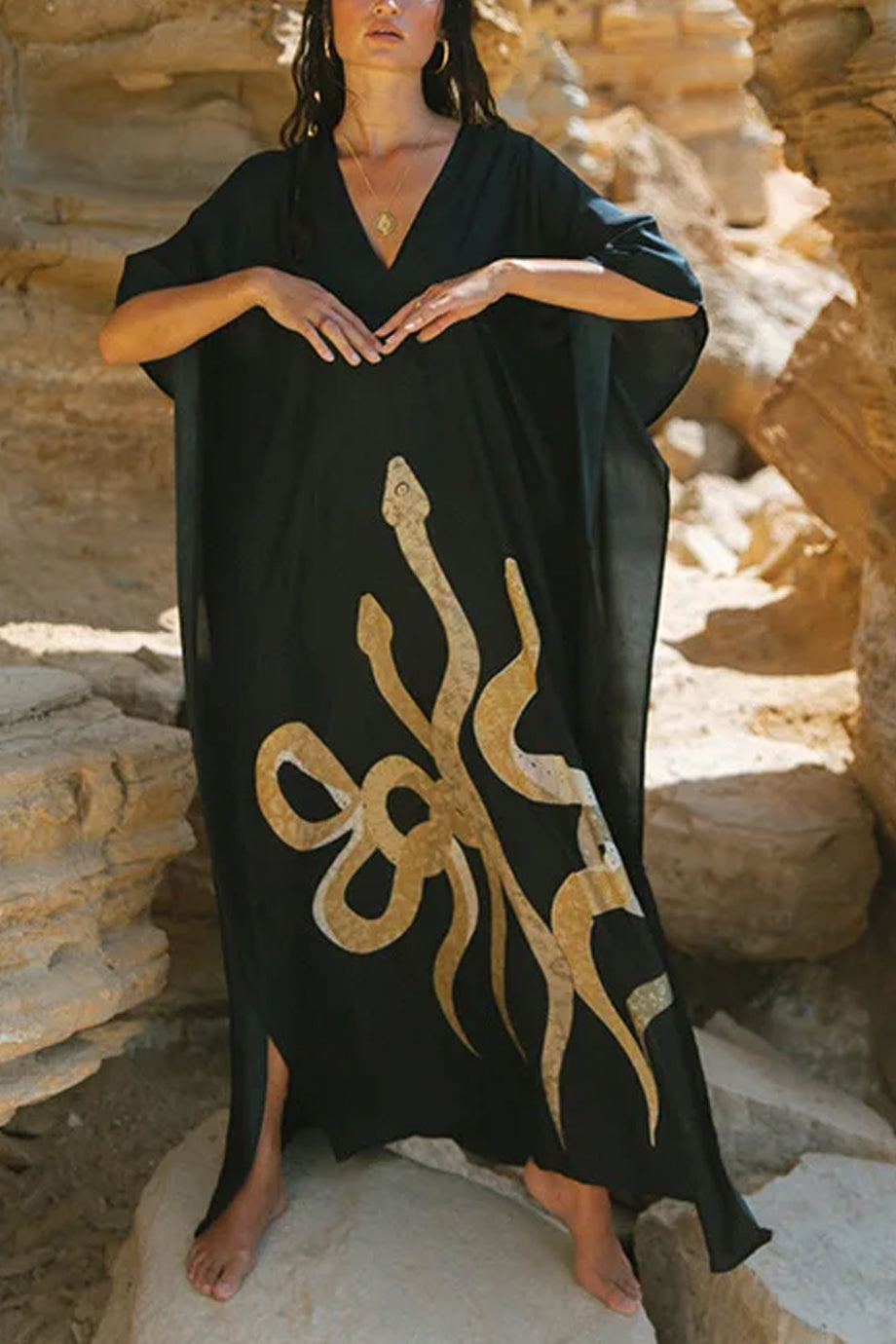Medusa Veil Καφτάνι με σχέδιο Φιδιών | Γυναικεία Ρούχα - Beachwear - Loungewear | Medusa Veil – Snake Motif Kaftan