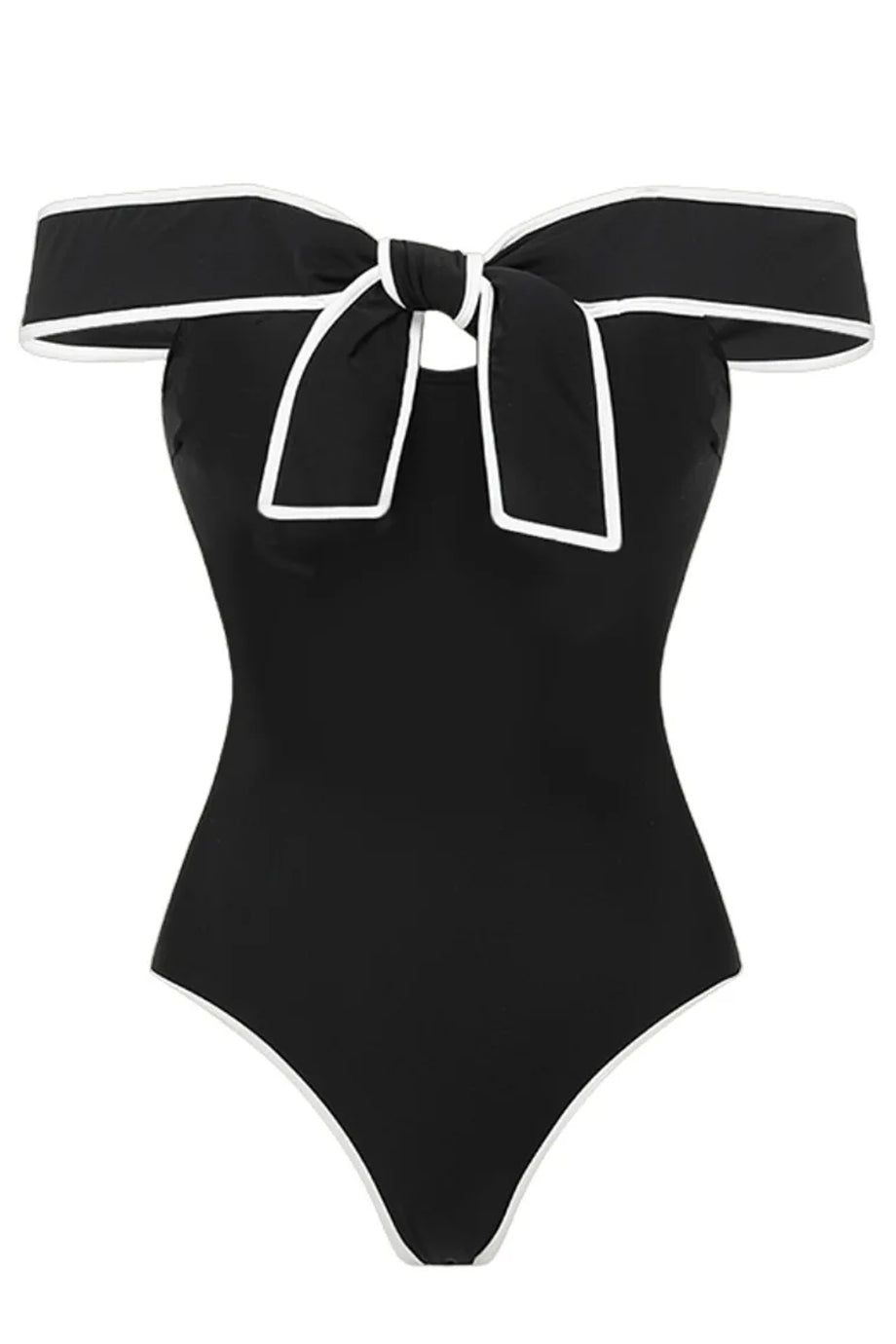 Contris One-Piece Black Swimsuit with Bow and Pareo Skirt Set