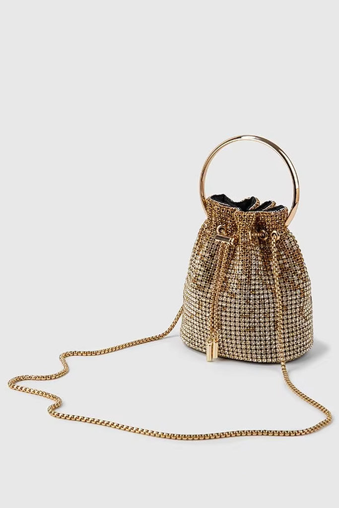 Jennifer Gold Bucket Bag with Crystals