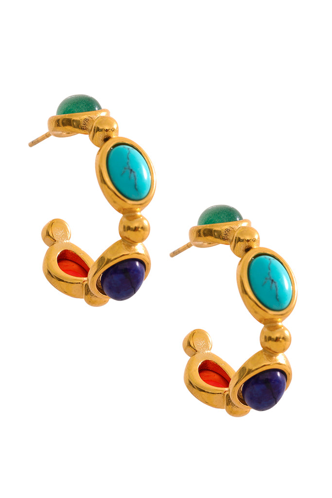 Camilia Χρυσά Σκουλαρίκια Κρίκοι | Κοσμήματα - Σκουλαρίκια | Camilia Hoop Earrings with Natural Stones