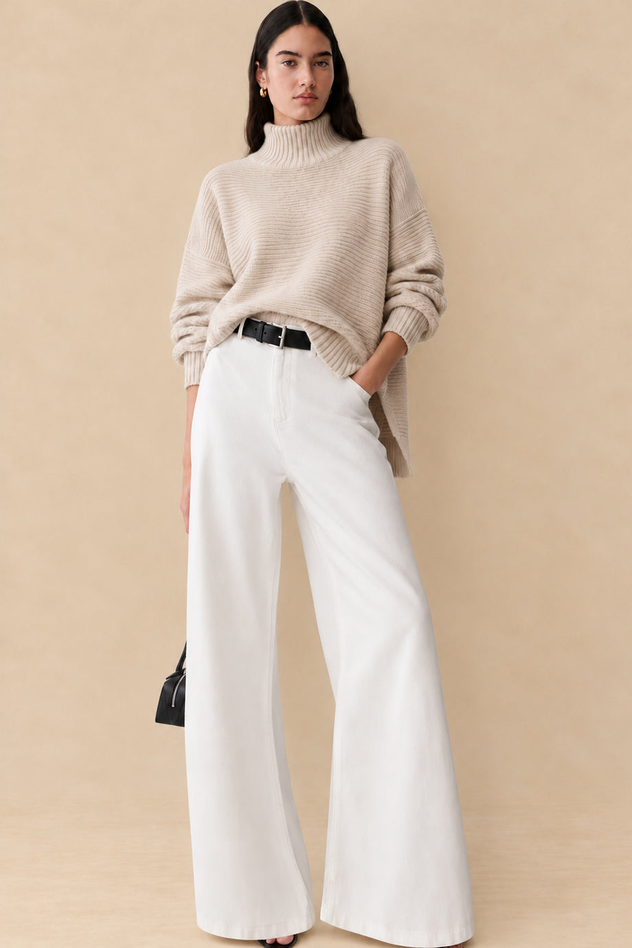 Marlowe Grey Oversized Knitted Turtleneck Sweater