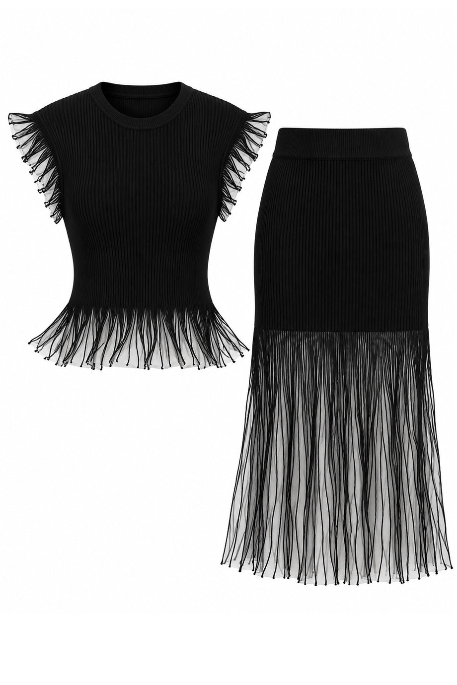 Onyx Cadence Σετ με Τοπ και Φούστα με Peplum Λεπτομέρειες | Πλεκτά Σετ - Knits Set | Onyx Cadence Top and Skirt Set with Peplum Details