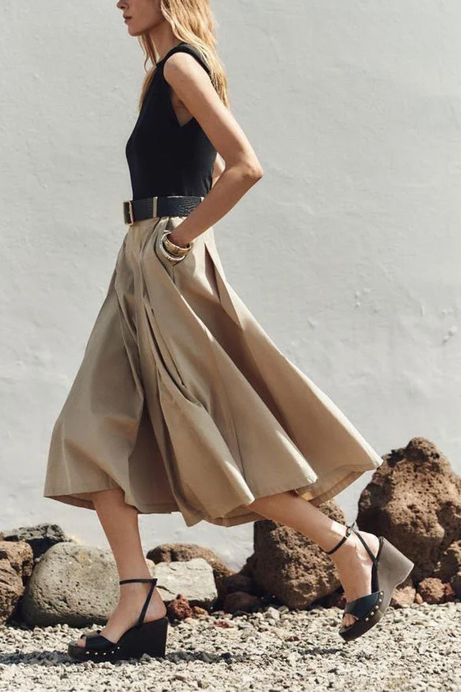 Terra Midi Dress with Belt and Pleats