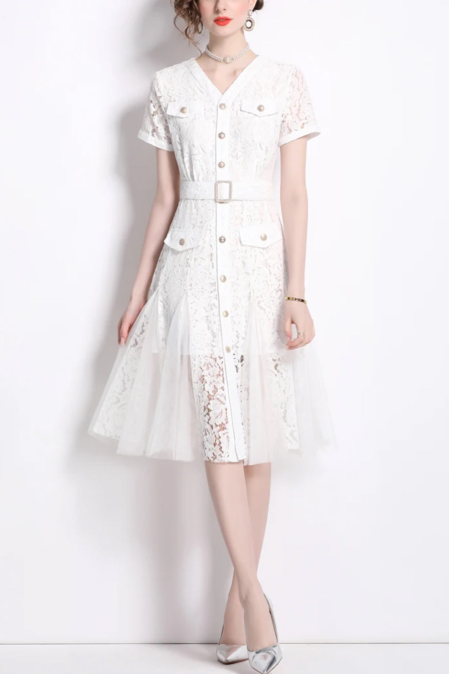 Aveline Φόρεμα με Δαντέλα και Ζώνη  | Γυναικεία Ρούχα - Φορέματα - Evening Dresses | Aveline Lace Dress