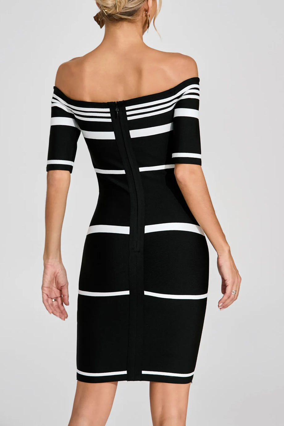 Mirelle Εφαρμοστό Ριγέ Φόρεμα με Παρτούς Ώμους | Φορέματα - Dresses | Mirelle Off-Shoulder Striped Dress