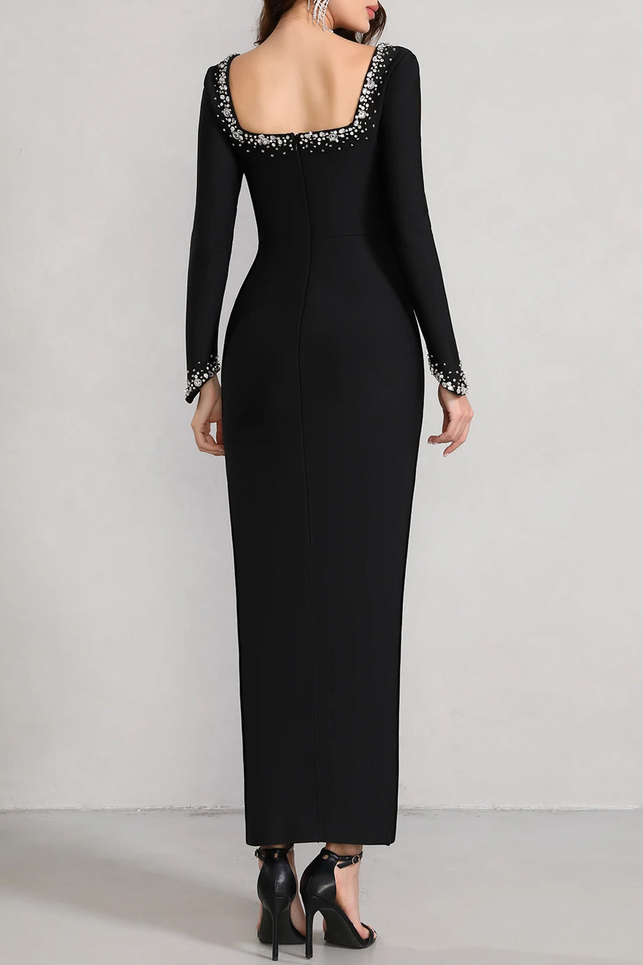 Ismerine Μαύρο Bandage Φόρεμα με Κρύσταλλα | Φορέματα - Βραδινά - Evening Dresses | Ismerine Bandage Dress with Crystals