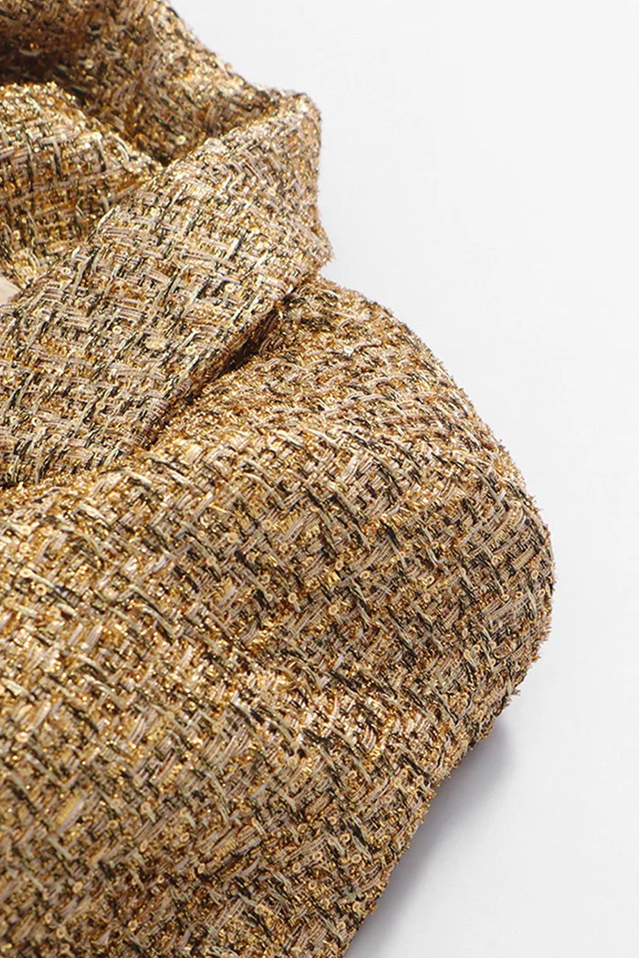 Monica Χρυσό Tweed Blazer Mini Φόρεμα-Σακάκι με Διπλό Κούμπωμα | Φορέματα - Blazer Dresses | Monica Gold Tweed Blazer Mini Dress with Double Breasted Buttons