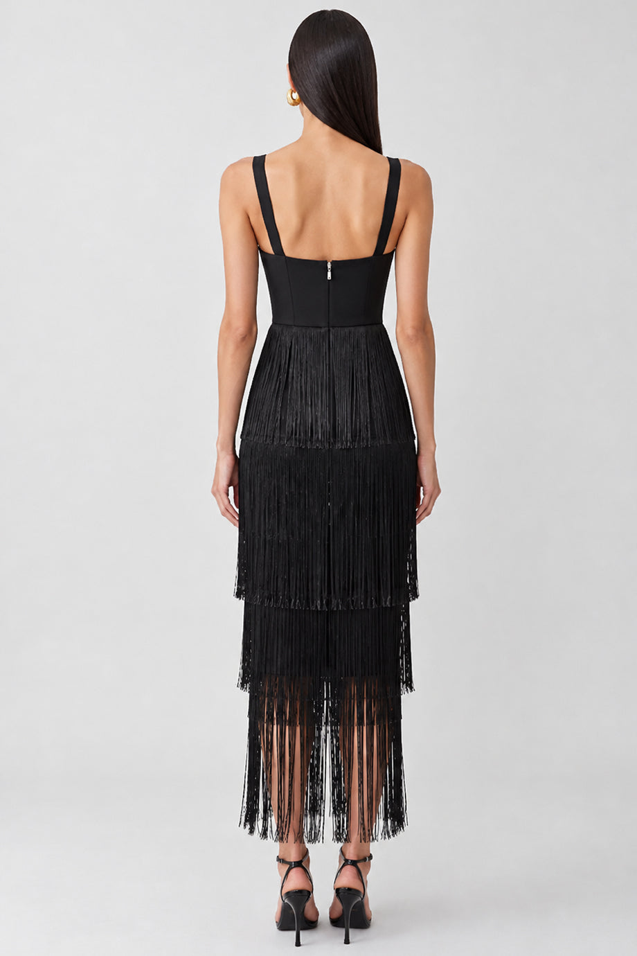 Minuit Black Bandage Dress with Fringes