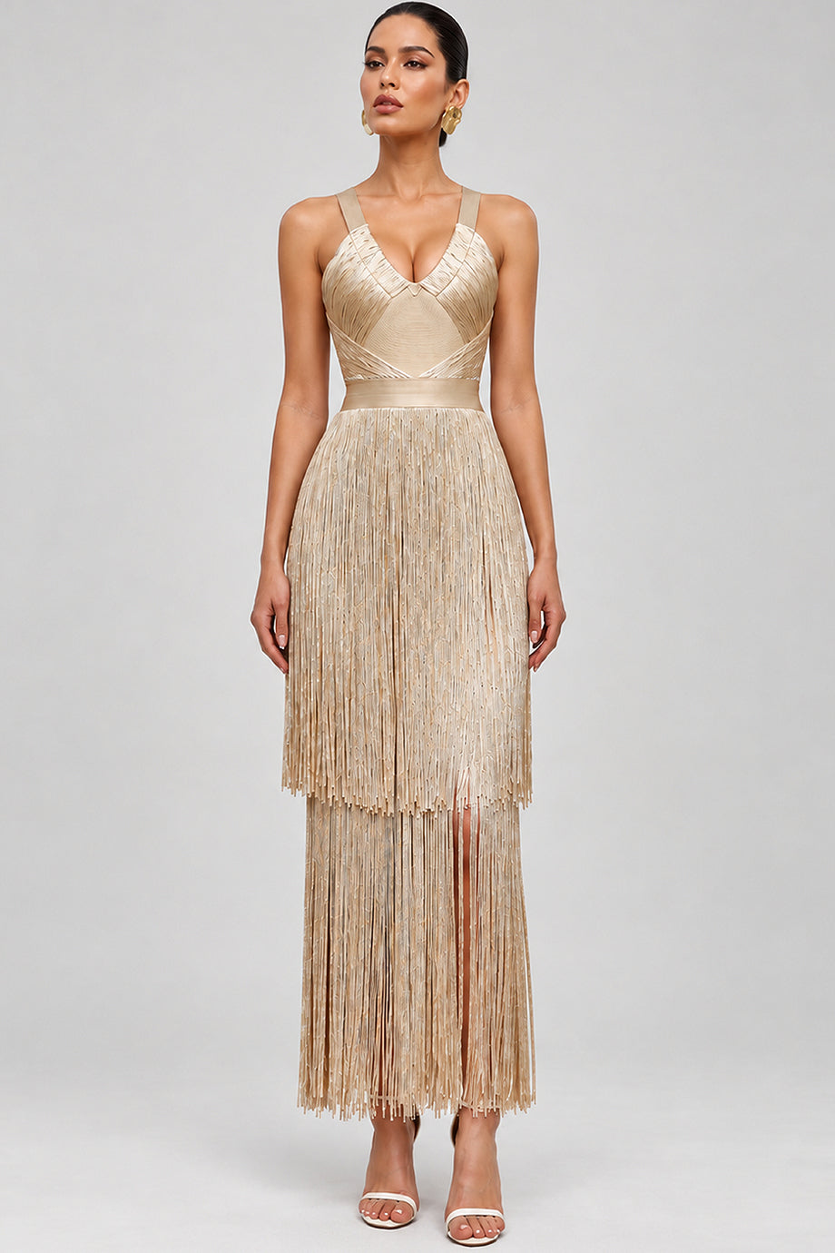 Amarante Ελαστικό Φόρεμα με Κρόσσια τύπου Bandage | Evening Dresses - Φορέματα - Βραδινά | Amarante Evening Bandage Dress with Fringes