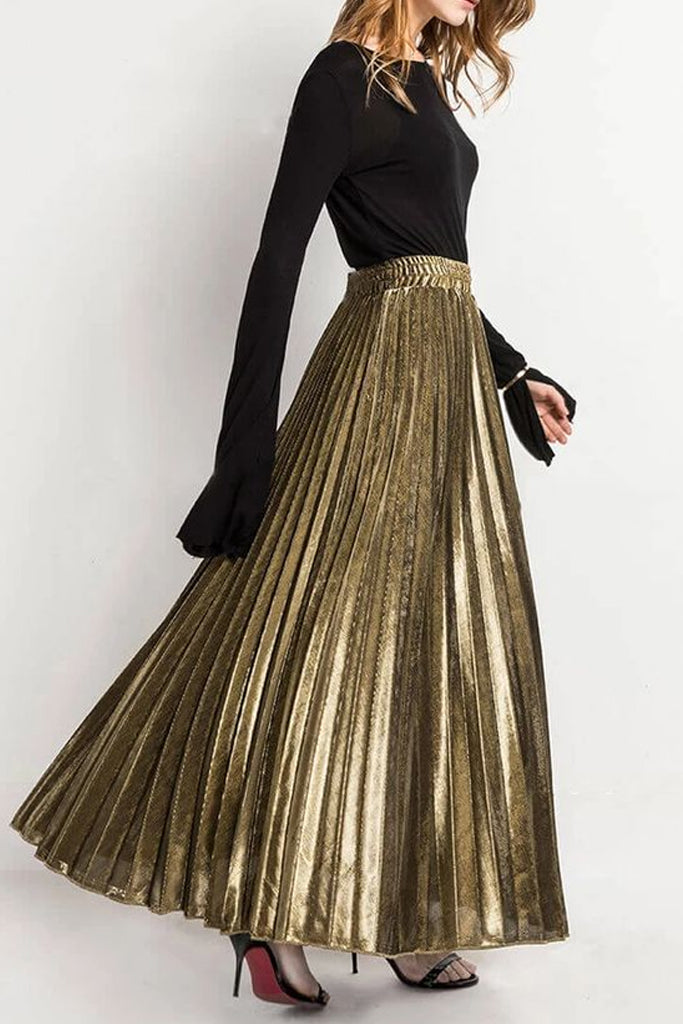 Sparley Gold Metallic Pleated Skirt