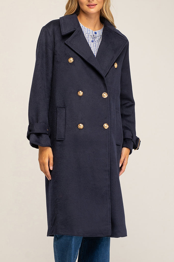 Corra Μπλε Παλτό Πανωφόρι | Παλτό Πανωφόρια - Coats Outerwear | Corra Blue Long Double-Breasted Coat