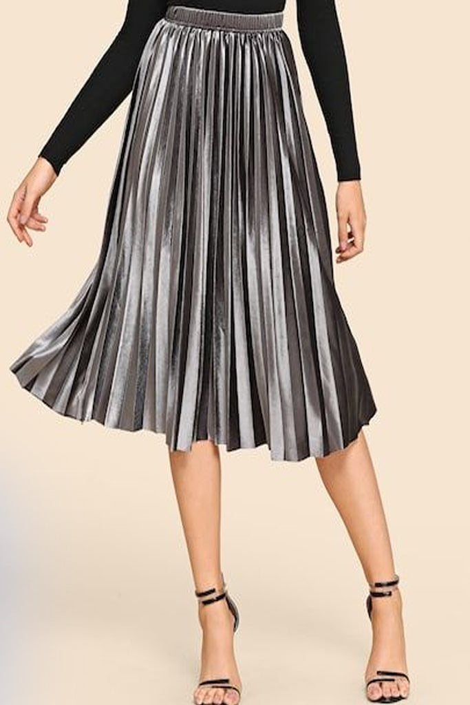 Saia Gray Pleated Midi Skirt