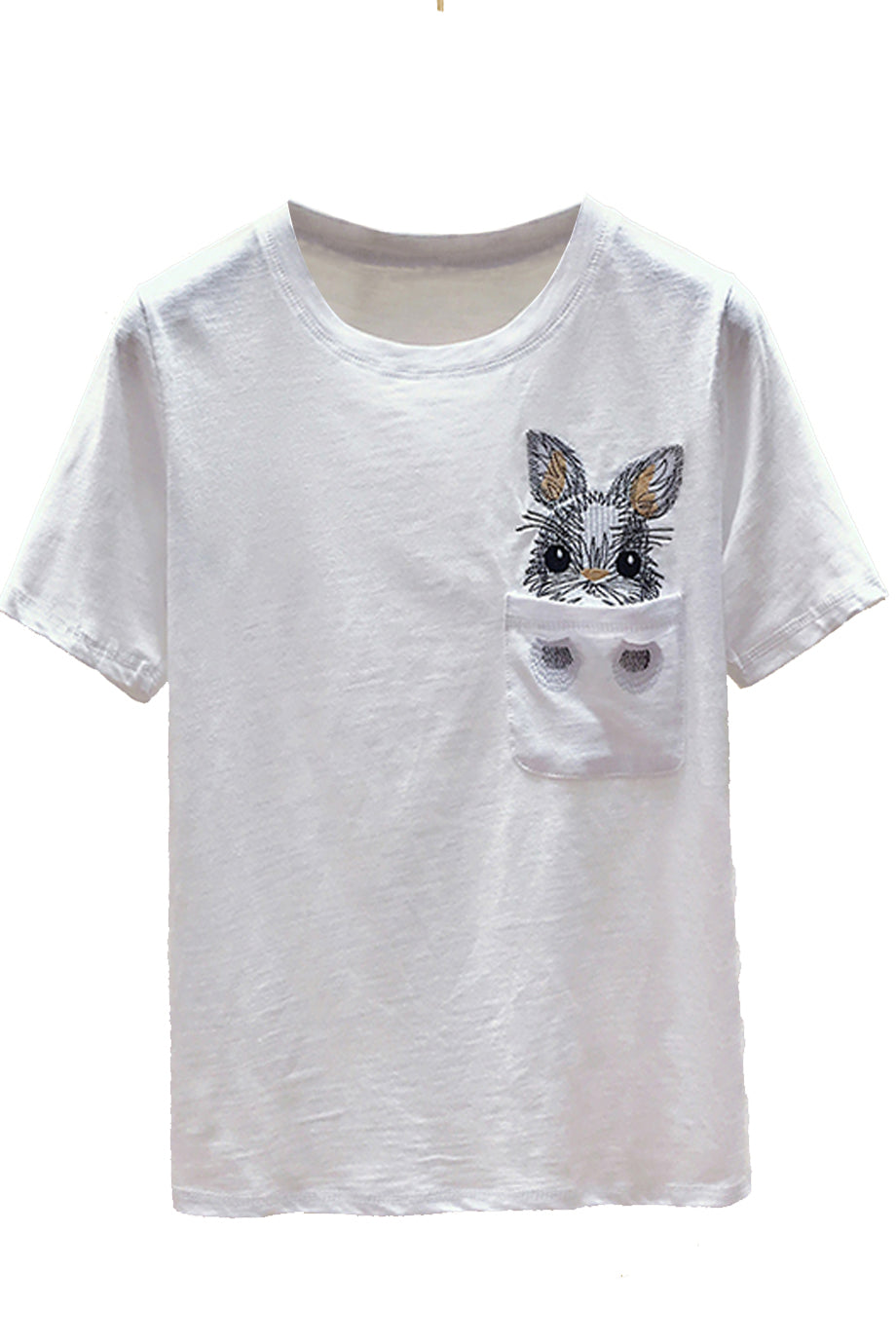 Rabbit White T-shirt with Embroidery